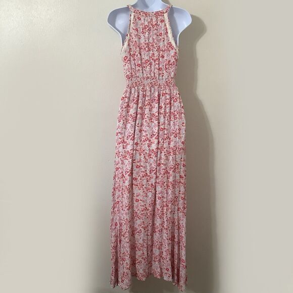 Red Floral Cottagecore Prairie Feminine Romantic Summer Spring Maxi Dress Small - Picture 4 of 8